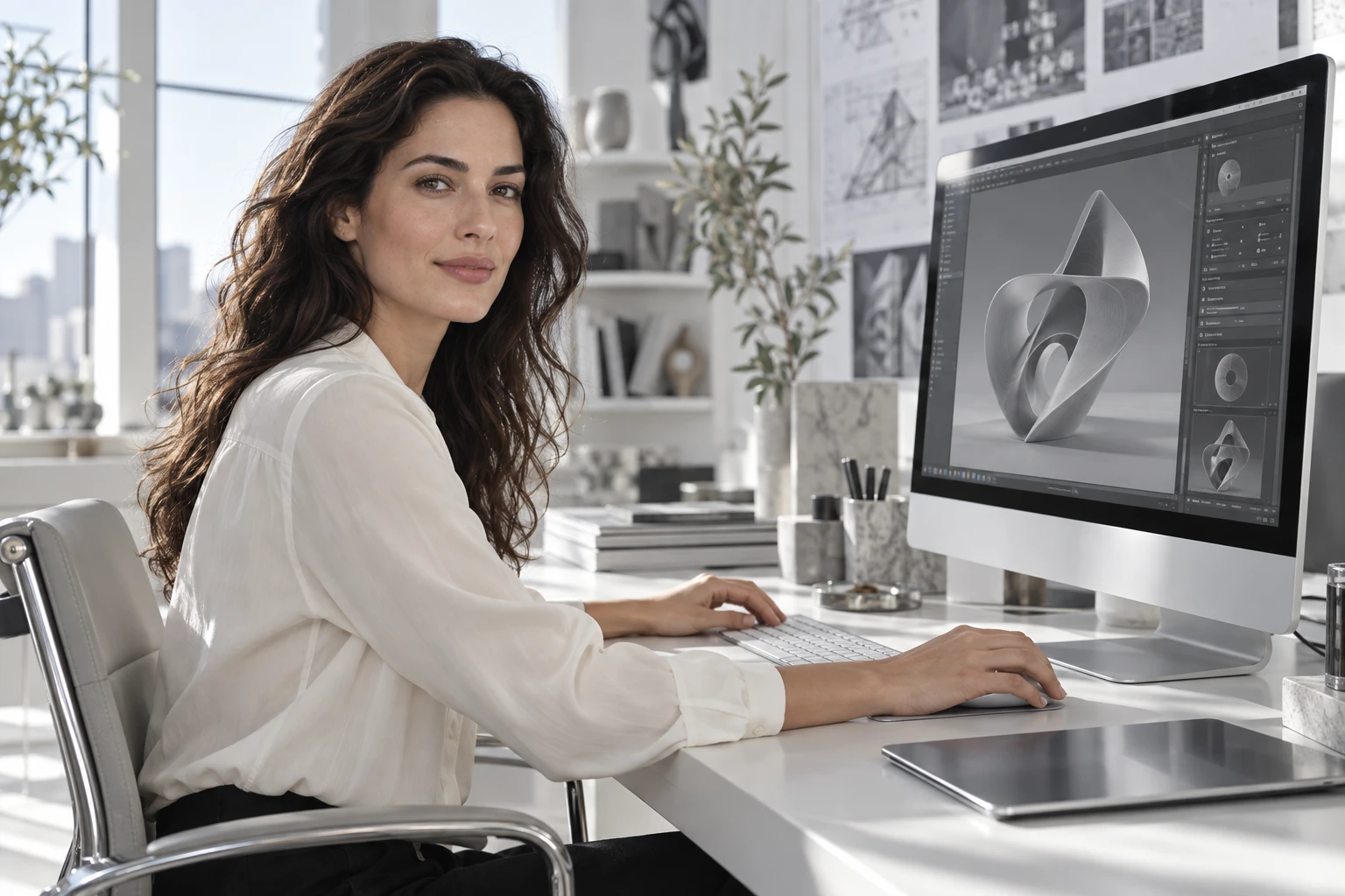 Woman working with illustrative design software
