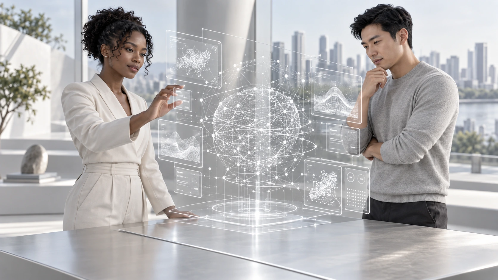 Conceptual holographic interface explored by two engineers