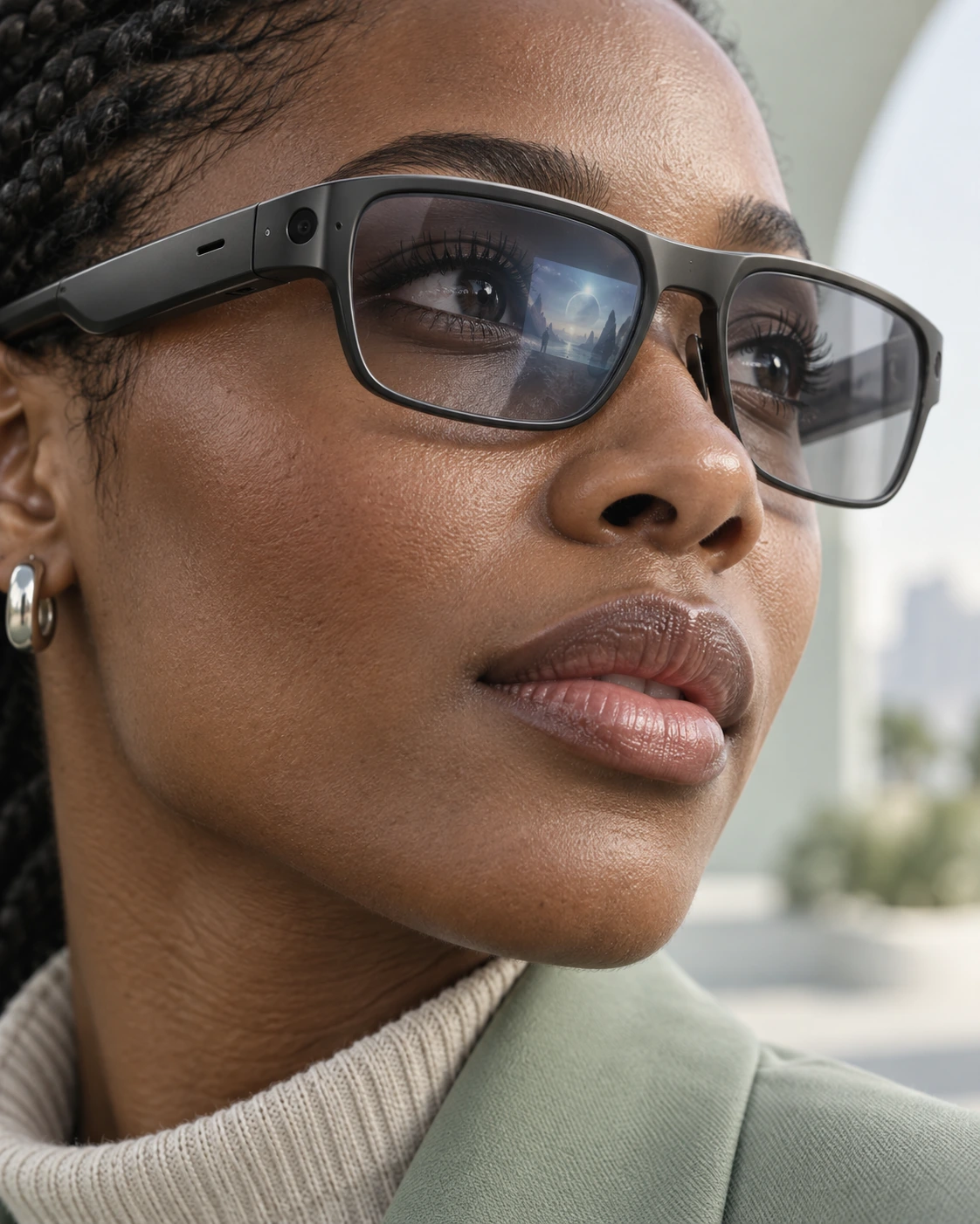Portrait of a woman wearing conceptual smart glasses